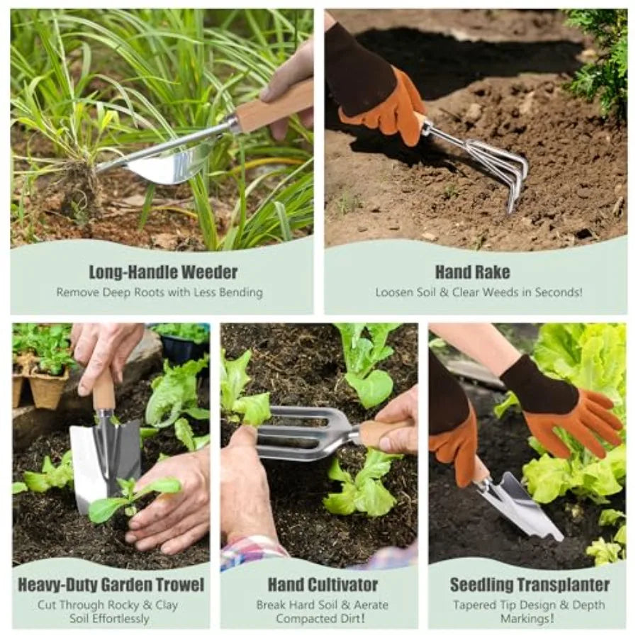Stainless Steel Garden Tool Set Rustproof Heavy Duty Outdoor Tote