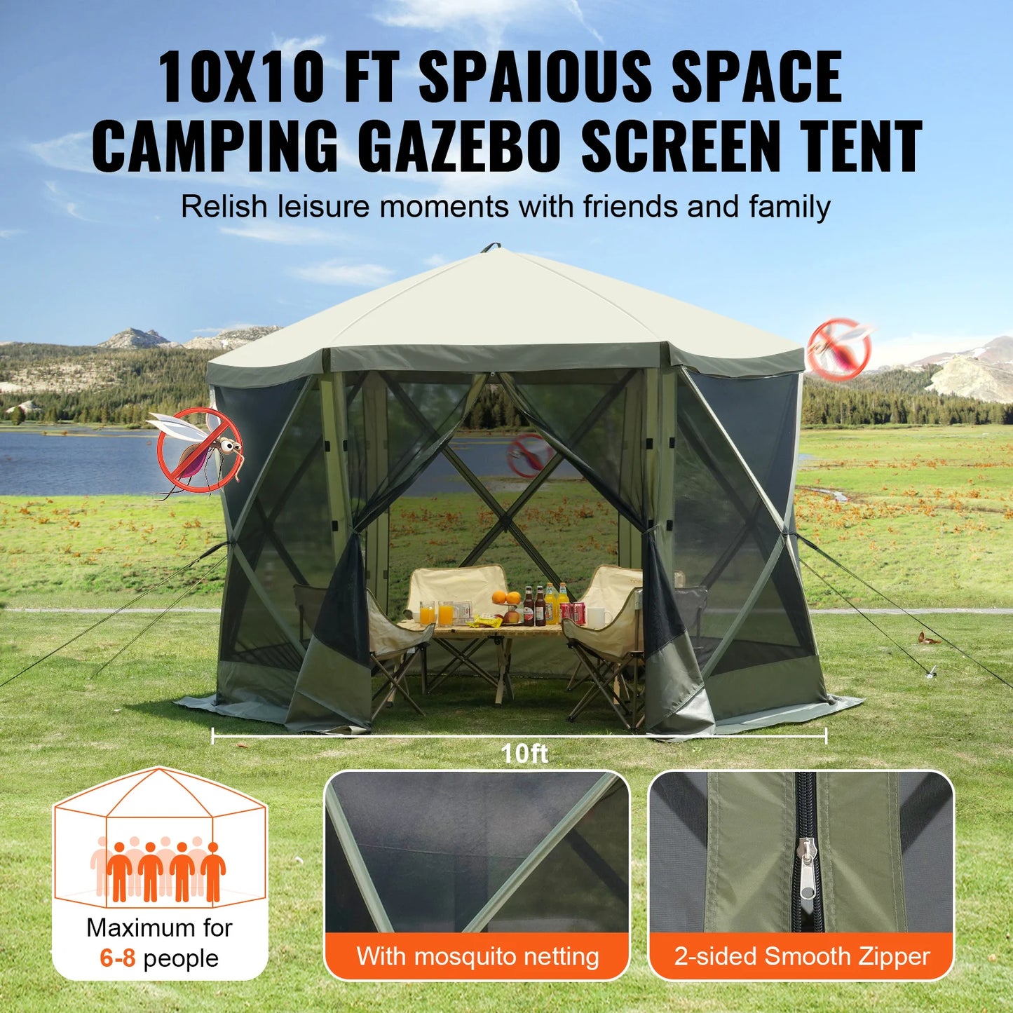 SucceBuy Pop Up Gazebo Tent Screen Shelter With Mesh Windows And Removable Privacy Panels