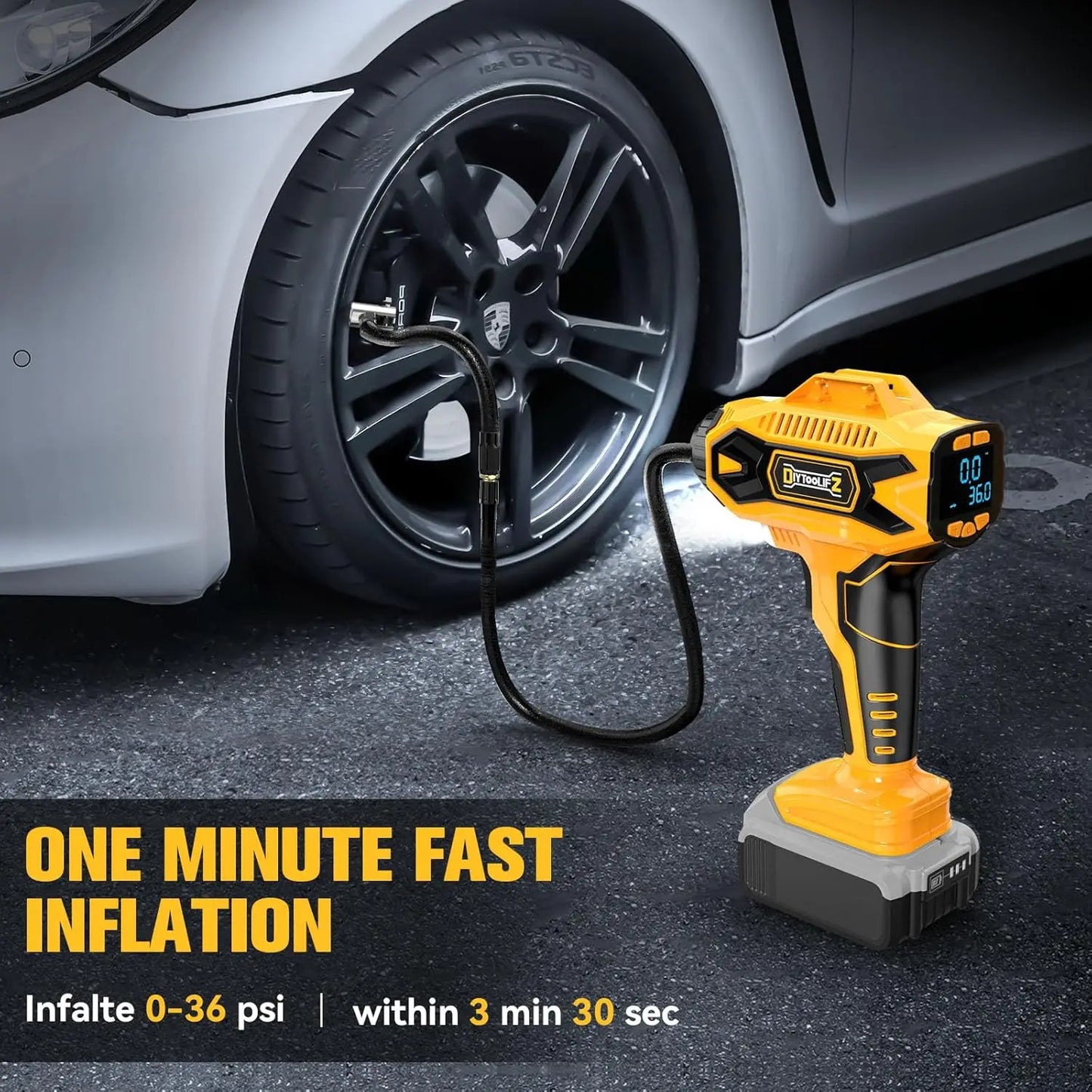 Iosn Cordless Digital Tire Inflator Kit With 160 PSI Gauge Auto Shut Off Fast 30 L Per Min For Cars