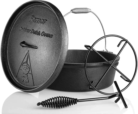 Homfa Cast Iron Dutch Oven 5.84 Liter Outdoor Camping Cookware
