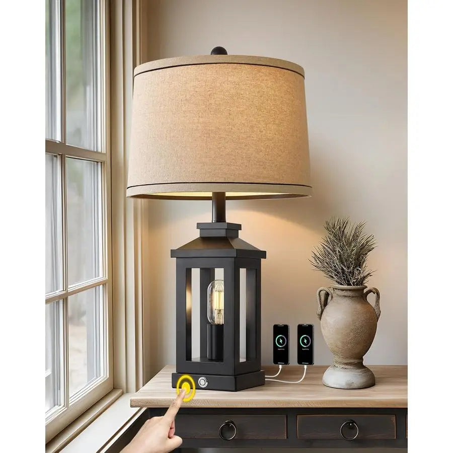 Retro Farmhouse Table Lamp With Three-Way Dimmable Touch Control AmbientIllumination