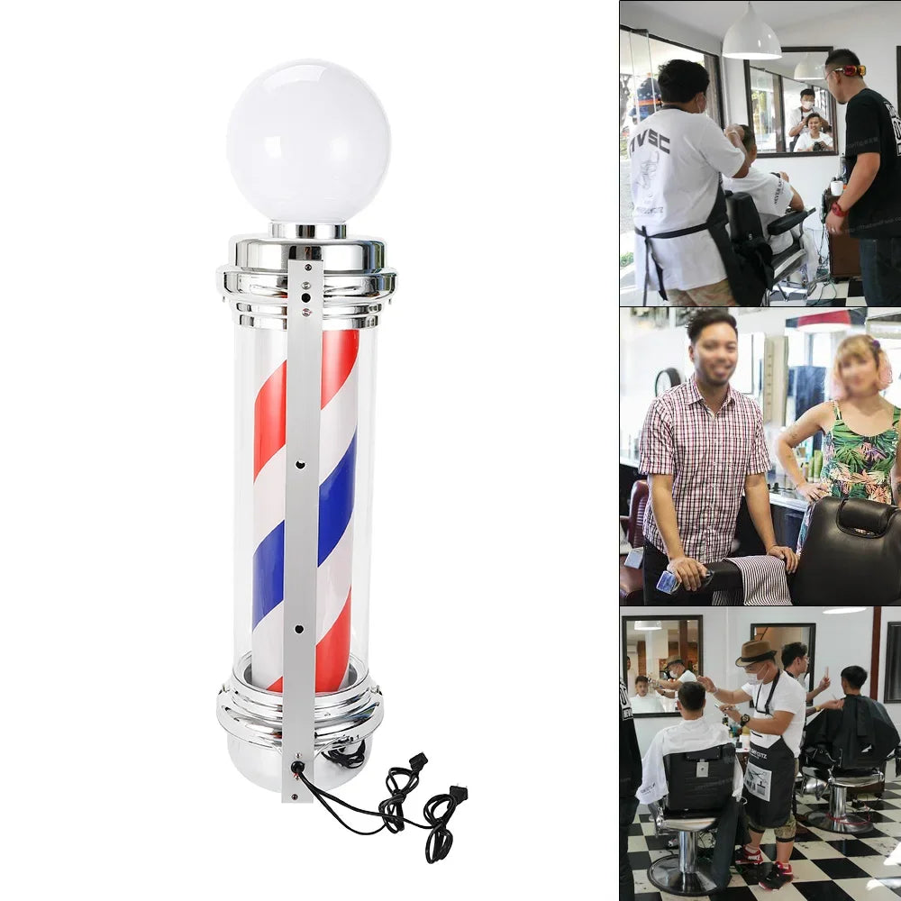Barber Shop Pole Rotating Light With Red Blue White LED Stripes Wall Mounted Salon Sign 110V