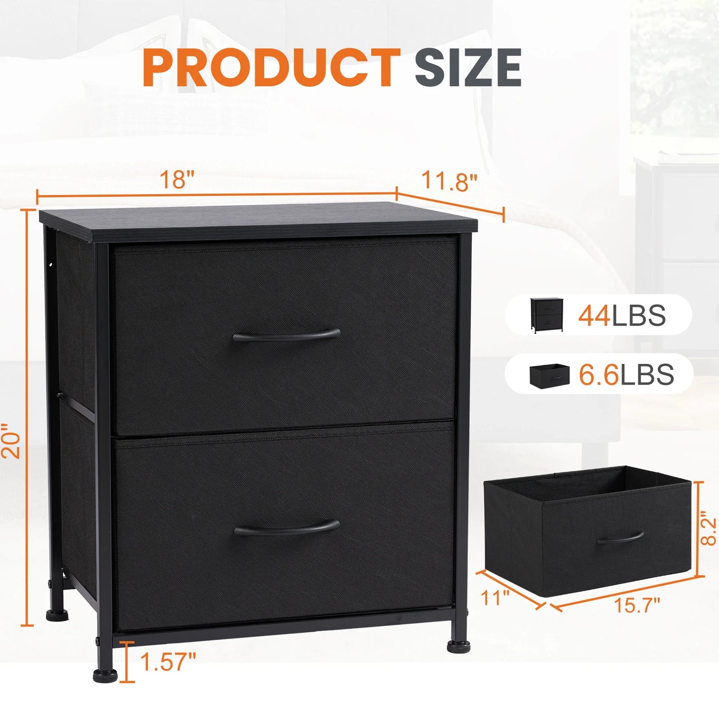 JHK Premium BedsideNightstand Table With 2 Durable Fabric Drawers StorageCabinet