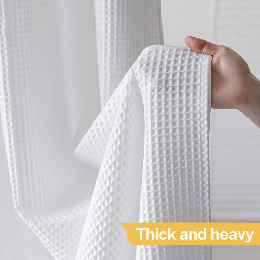 Waffle Shower Curtain No Hooks With Snap In Liner Cotton Blend Fabric Hookless Bath Curtain