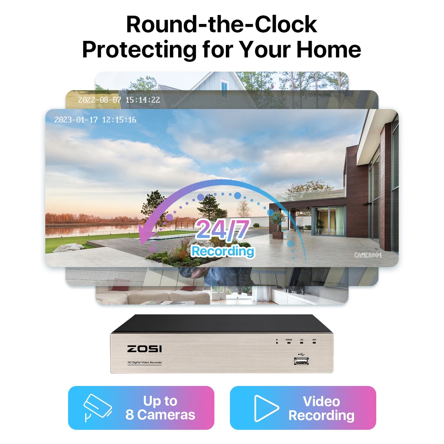 ZOSI 8CH 1080P Security Camera System With AI Vehicle Detection