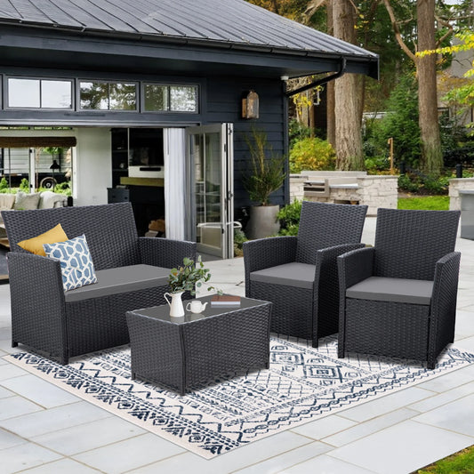 Seogwisam 4-Piece Outdoor Wicker Conversation Set