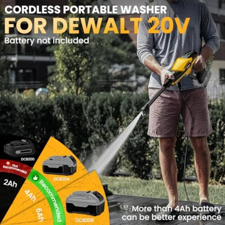 Cordless Portable Washer 20V Battery Not Included 800 PSI Nozzle For Outdoor Cleaning