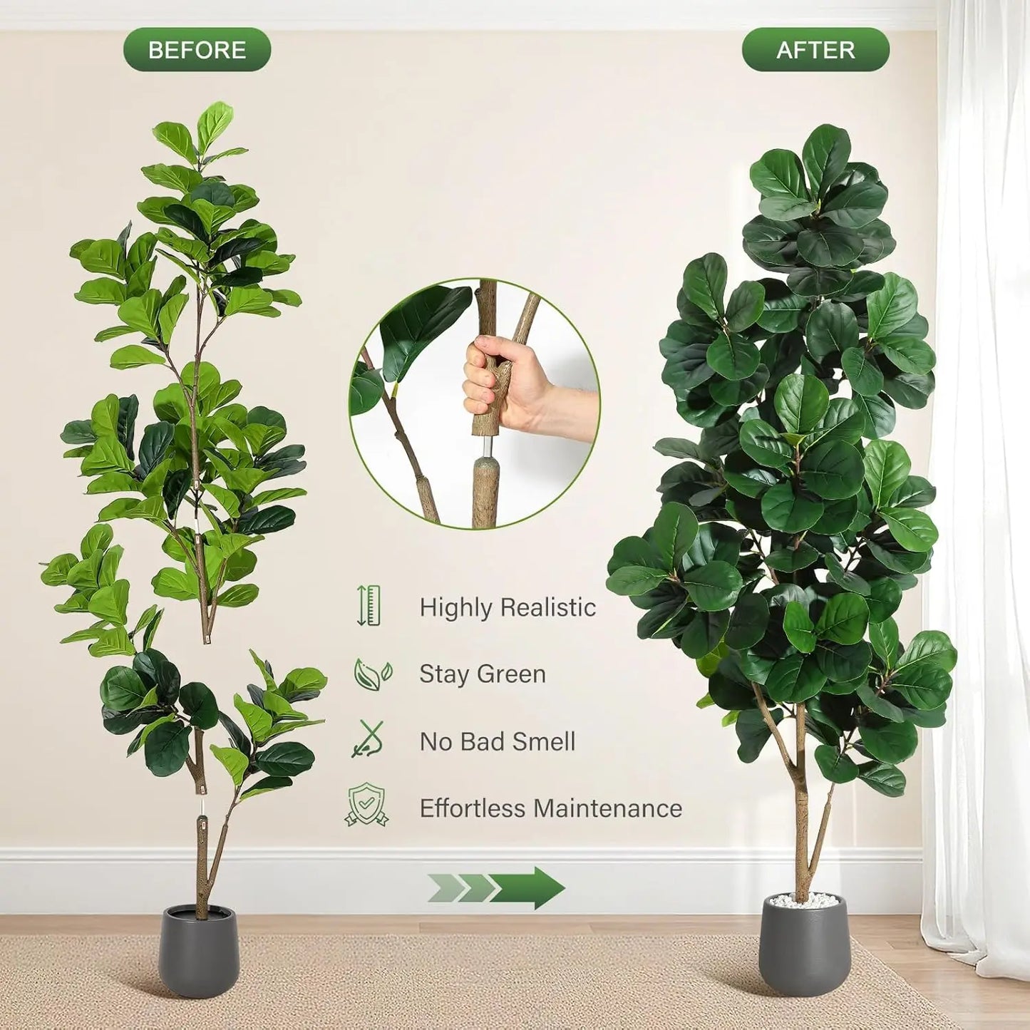 HiMISSCN Fiddle Leaf Fig Tree Artificial With Realistic Ficus Lyrata Leaves In Planter For Elegant Home Decor
