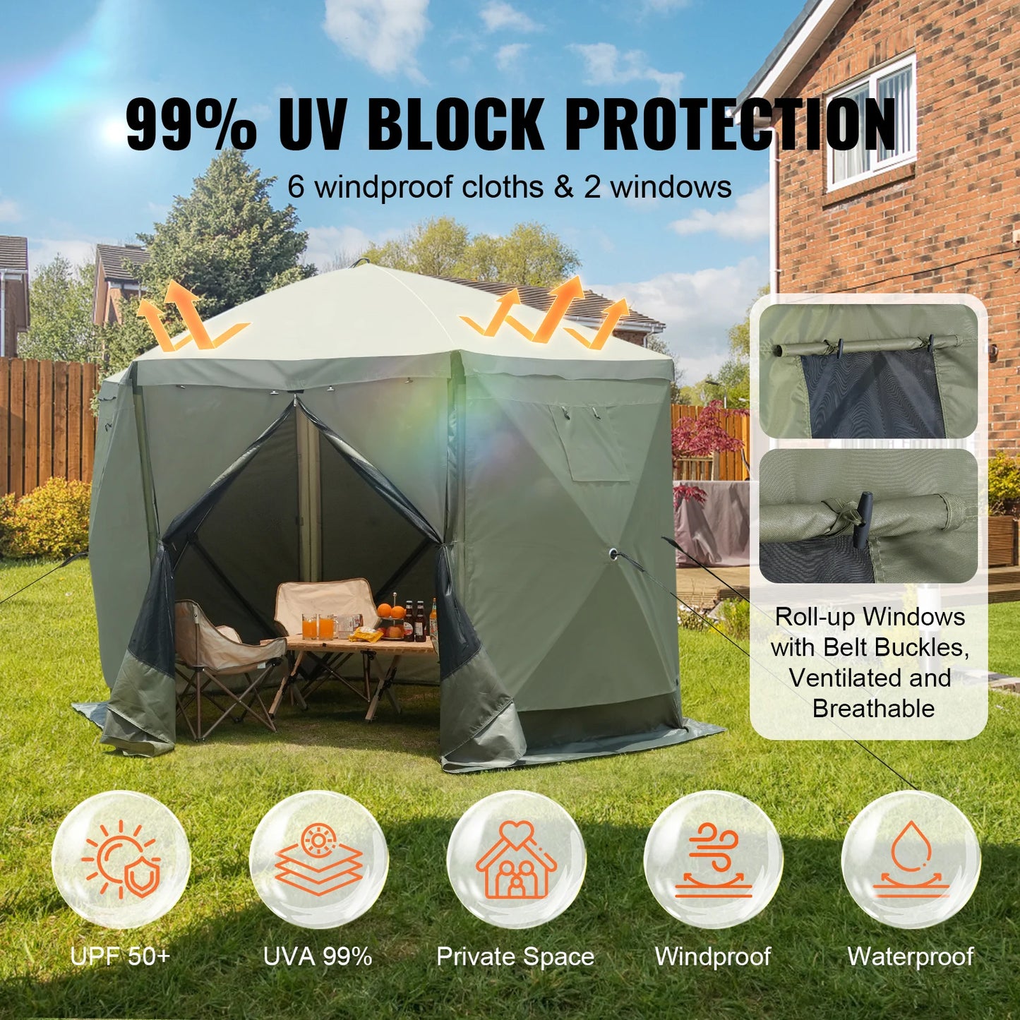 SucceBuy Pop Up Gazebo Tent Screen Shelter With Mesh Windows And Removable Privacy Panels