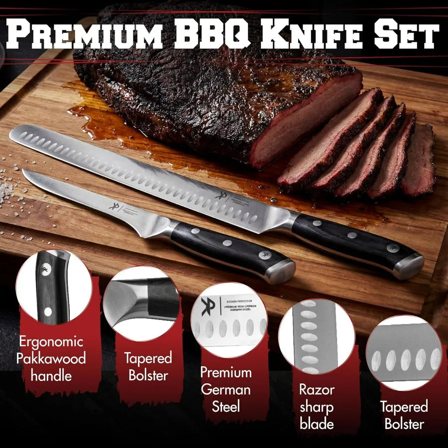 Premium German Stainless Steel Superior BBQ Carving Set With BrisketSlicingKnife