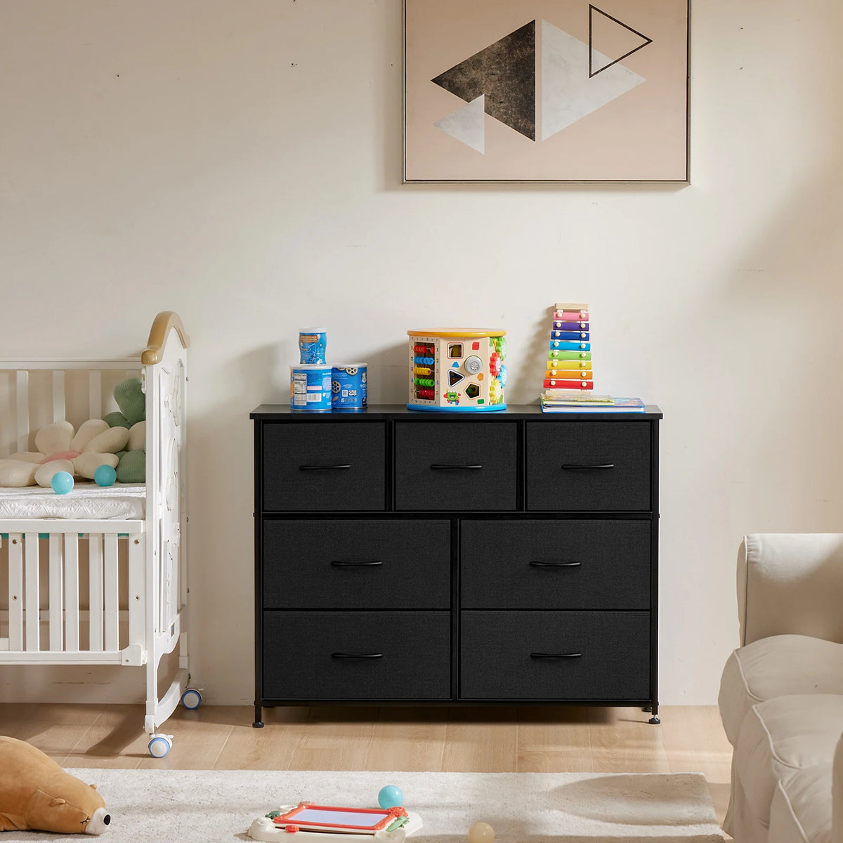 Six Compartment Fabric Storage Cabinet Organizer With Wooden Top Metal Frame