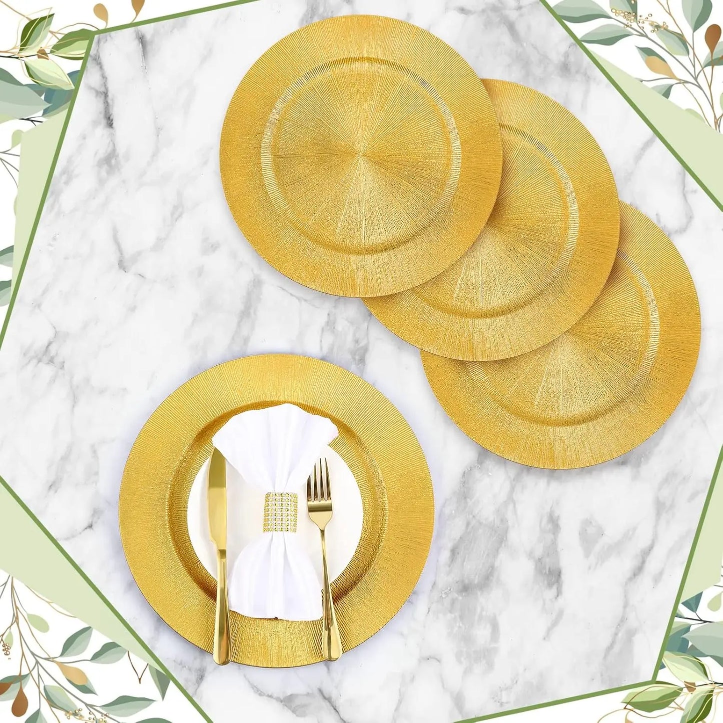 Gold Charger Plates Set Bulk 100 Pack For Weddings And Events Durable PP Plastic Quality