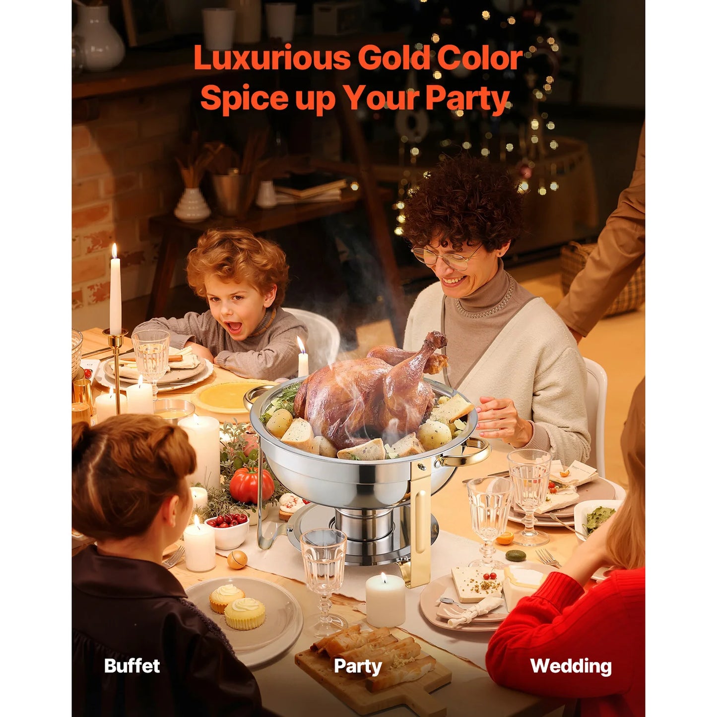 SucceBuy 5 Qt 4 Pack Chafing Dish Buffet Set Stainless Steel Chafer with 4 Full Size Pans Round Catering Warmer Server with Lid