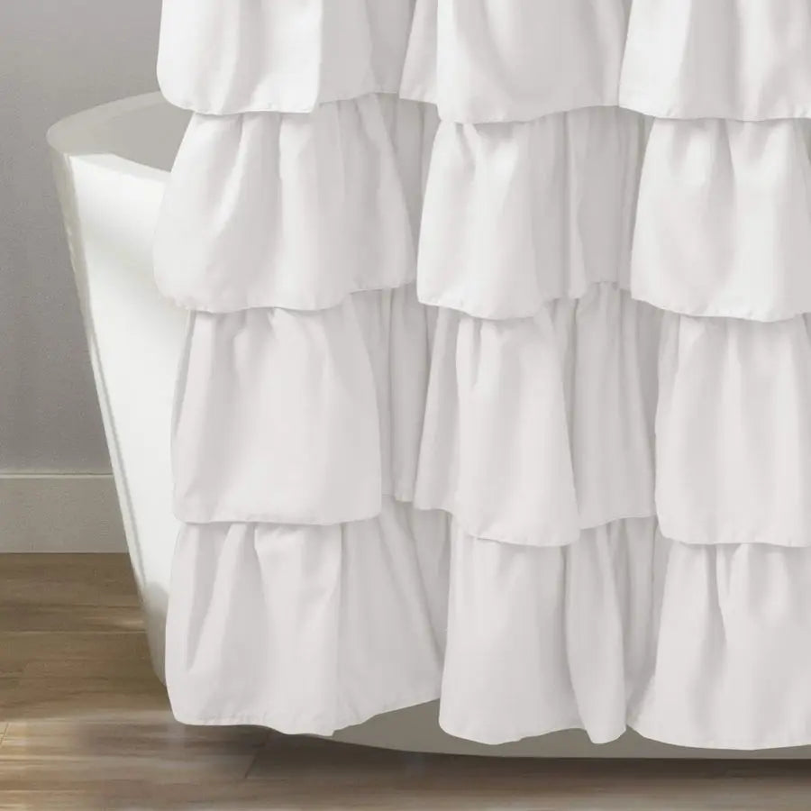 Ruffle Shower Curtain Floral Textured Vintage Chic Farmhouse Cottage Core Bathroom Decor