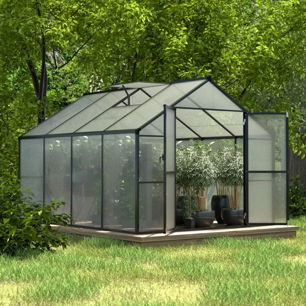 Outdoor AluminumAlloy Greenhouse Kit With Adjustable Roof Vent PolycarbonatePanels