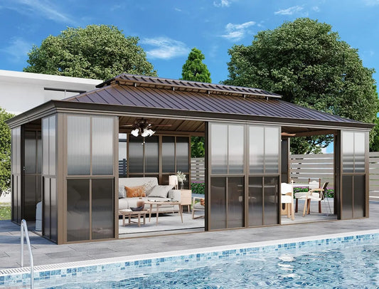 Sunroom Gazebo With Sliding Doors Aluminum Frame For Backyard