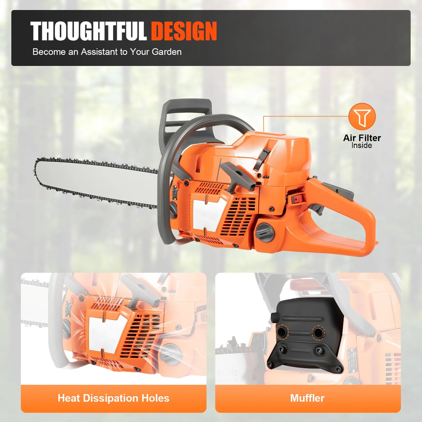 Gas Chainsaw 72cc 3900W 2-Stroke Handheld Wood Cutting