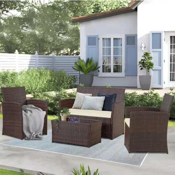 Patio Furniture Set with Cushions, Chairs,Sofa and Tea Table, make sure you are feeling fine on a nice summer day