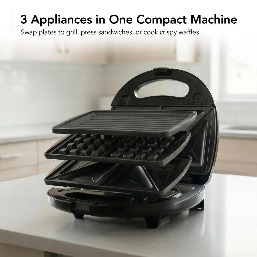 3 In 1 Electric Sandwich Maker Panini Press Waffle Iron