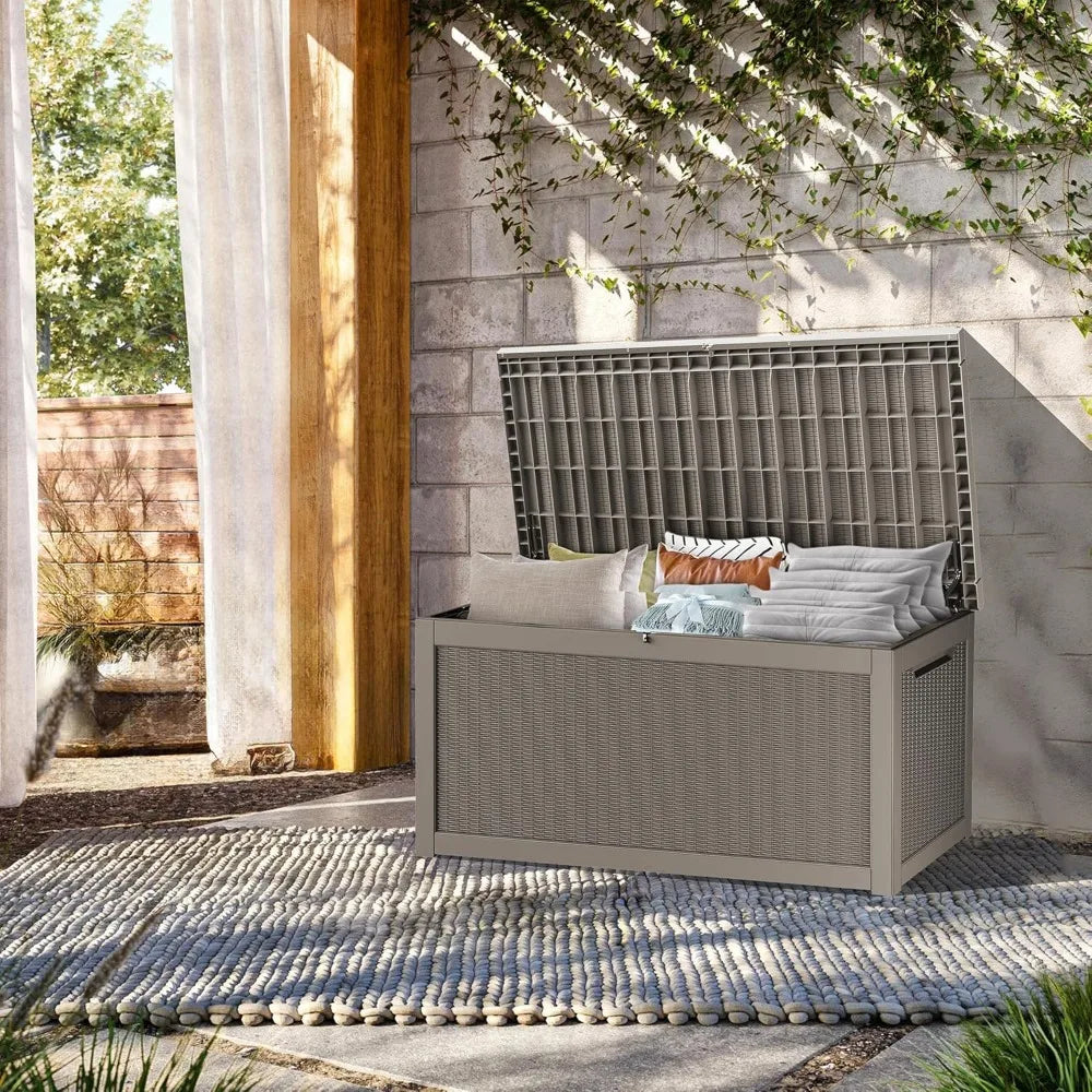 Lockable Resin Deck Box For Outdoor Storage Cushions All Weather UV Resistant Durable