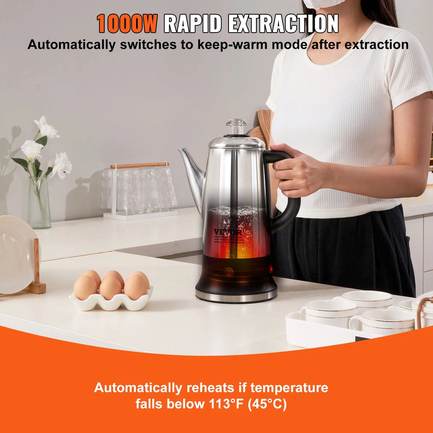 SucceBuy 12 Cup Electric Percolator Coffee Pot With Keep Warm 1000W Quick Brew 1.8L Capacity For Coffee Tea