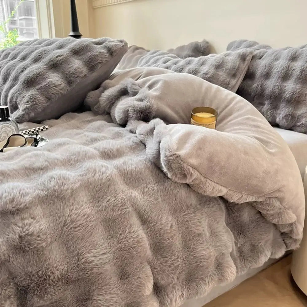 ROSEKINDCN Faux Rabbit Fleece Weighted Blanket 6 Lbs Knitted Wool Plaid Modern Bed Throw