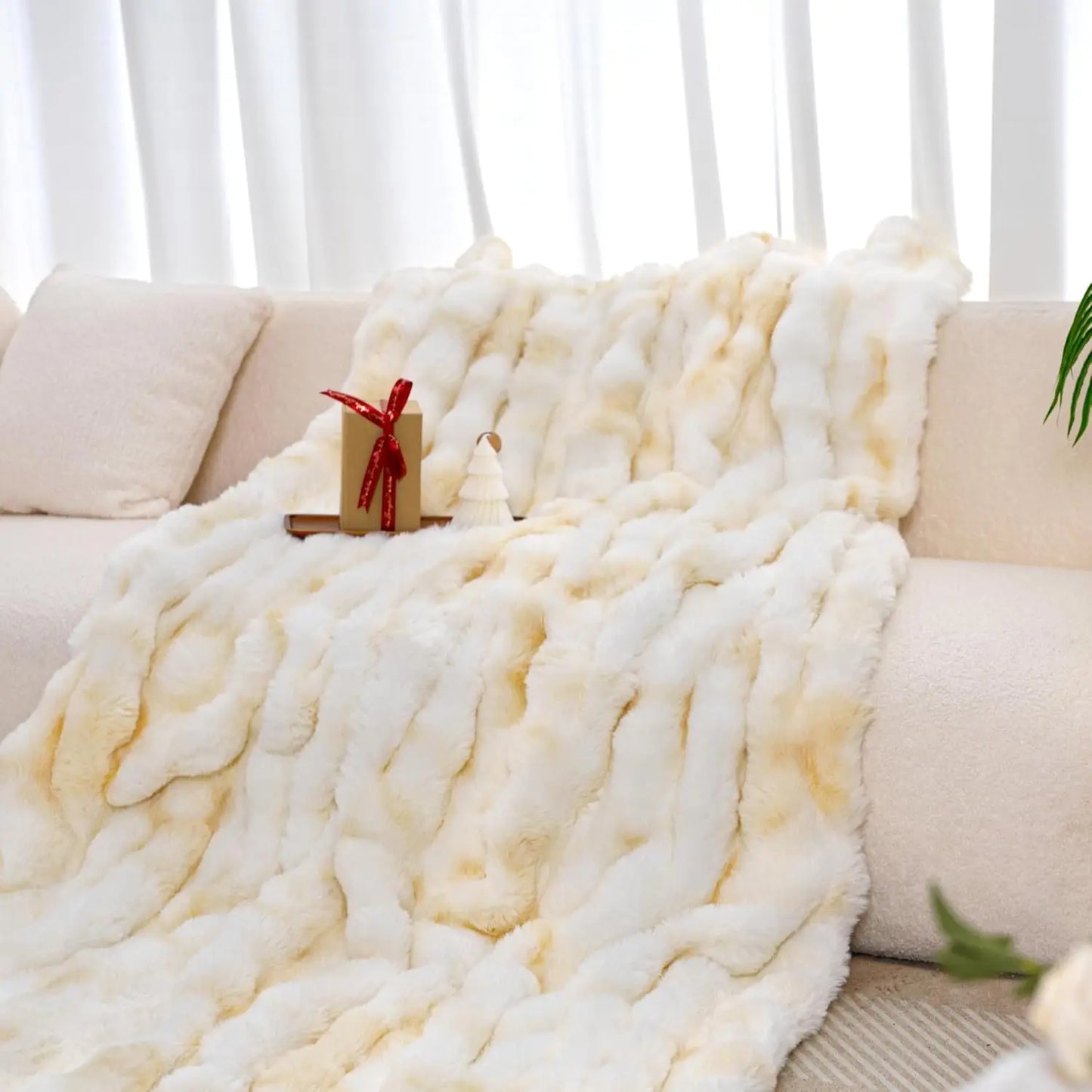 ROSEKINDCN Faux Rabbit Fleece Weighted Blanket 6 Lbs Knitted Wool Plaid Modern Bed Throw