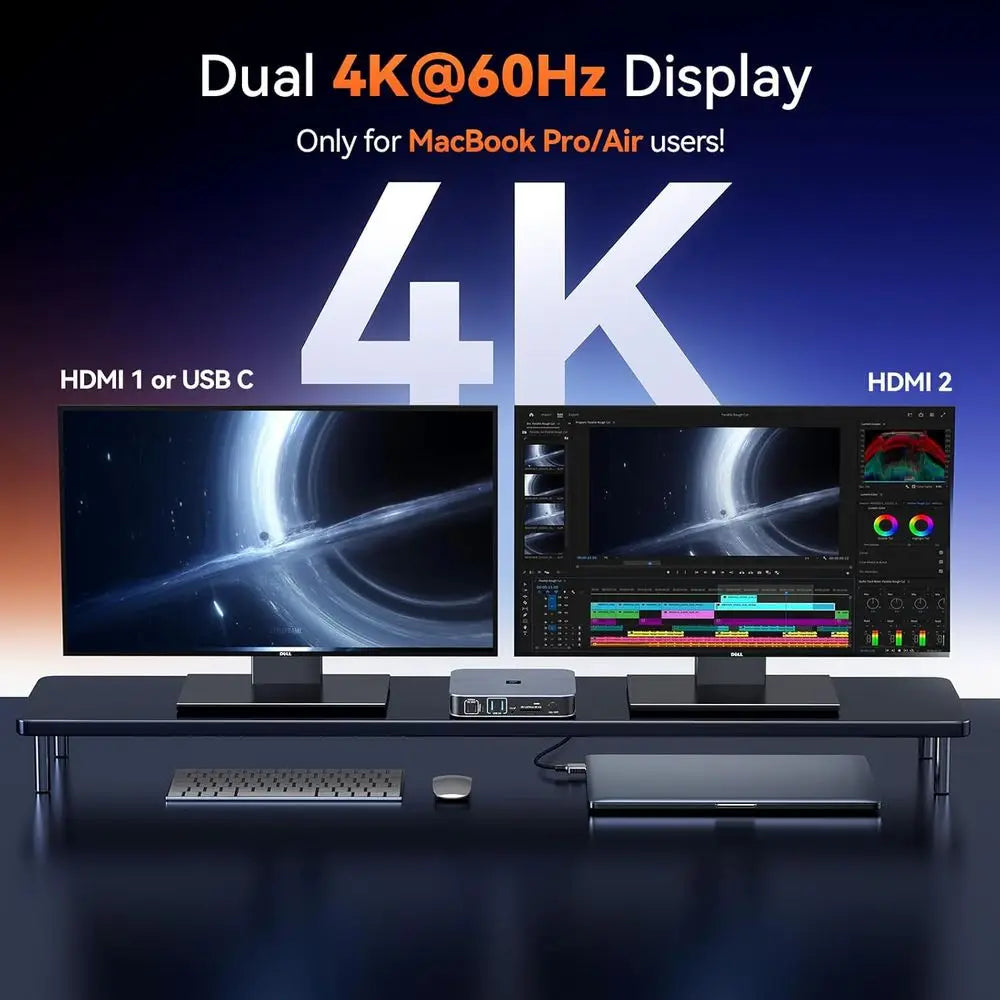 Universal Docking Station For Dual Monitors MacBook Pro HDMI And USB C 4K 60Hz With 150W Power