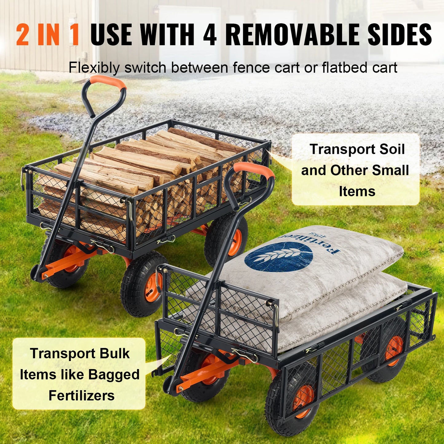 SucceBuy Garden Cart Dump Cart Heavy Duty Utility Wagon 400 Lb Load Capacity 2.1 Cu Ft Cargo Space Metal Frame