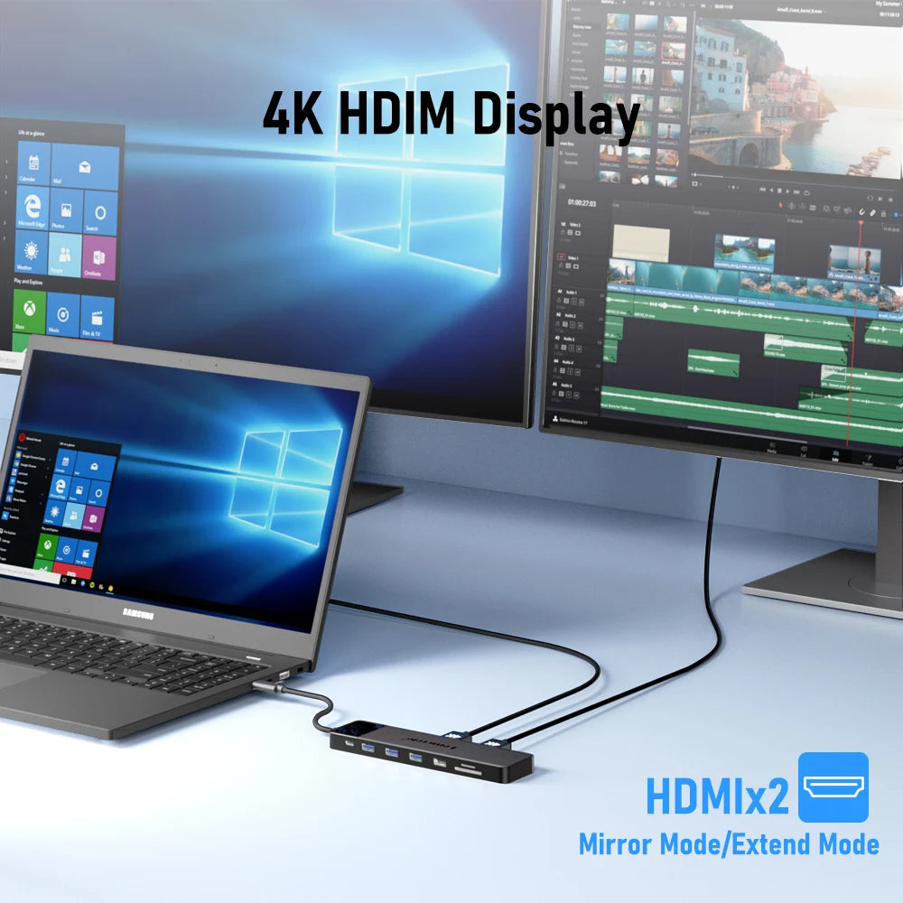 Lemorele 13 In 1 USB C Hub With PD100W Dock Dual HDMI 4K 30Hz And VGA For Triple Display On Compatible Laptops