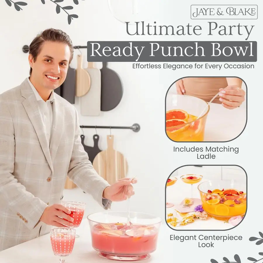 XMSJ Acrylic Punch Bowl With Ladle Glass Like Clarity Shatter Resistant Durable Clear Serving Vessel