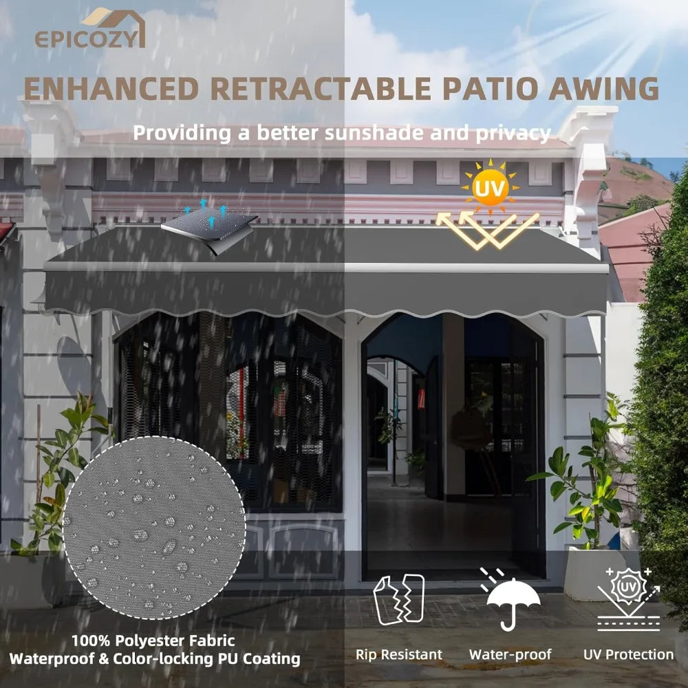 Manual Retractable Patio Awning With Crank Handle For Adjustable Sun Shade 40 To 90 Degrees