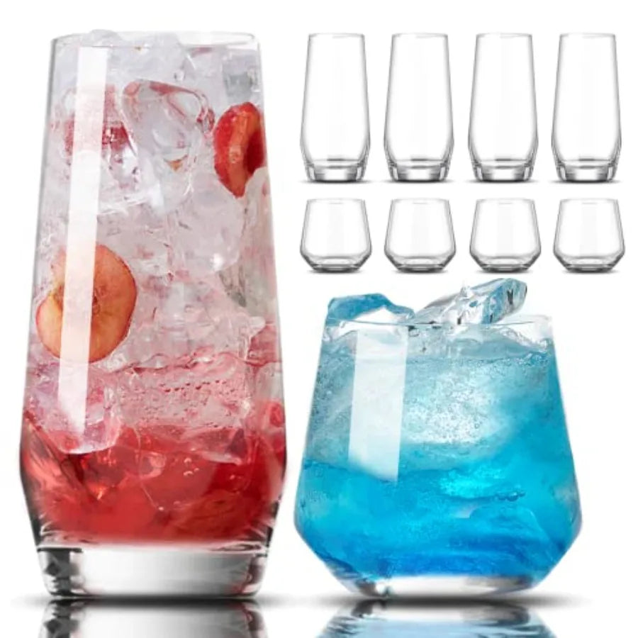 Set Of 8 Glassware Set Highball And Stemless Wine Glasses For Everyday Entertaining