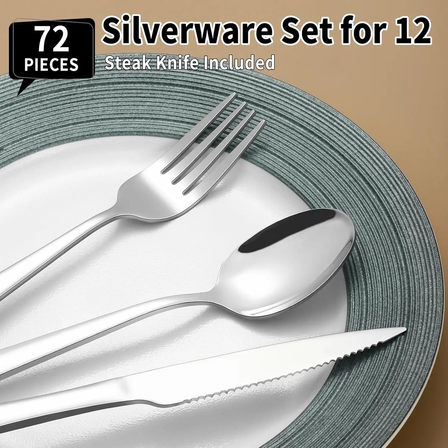 Stainless Steel Flatware Set For 12 With Mirror Polished Finish And Dishwasher Safe