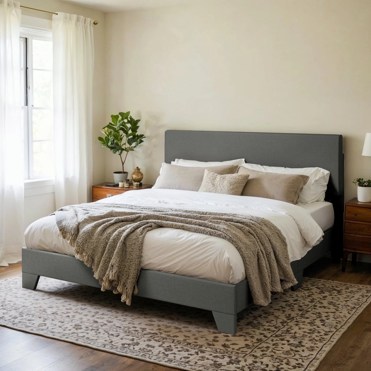 HOOMIC Upholstered Bed Frame With Adjustable Headboard Available In 1400mm 1500mm And 1900mm Widths