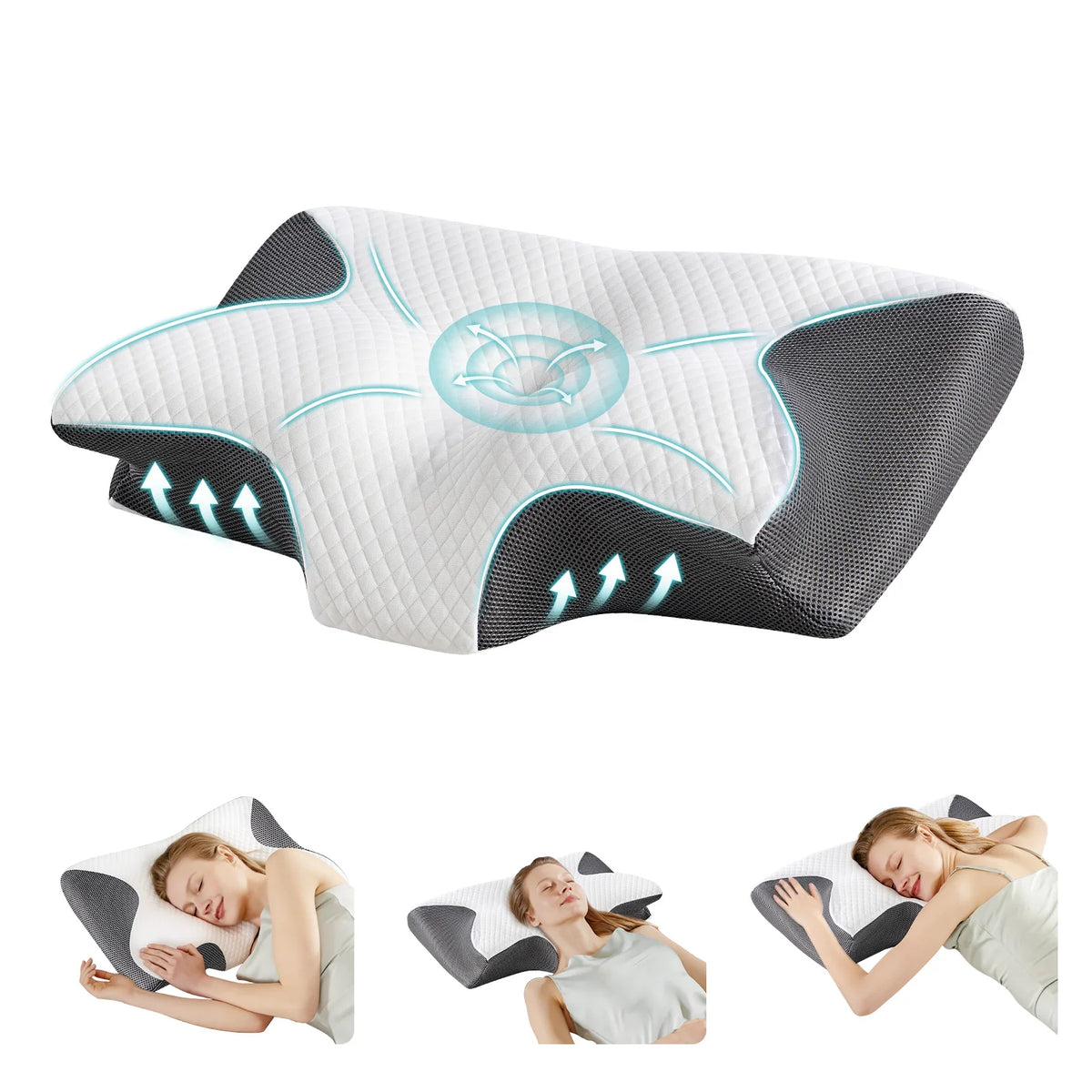 JHK Ergonomic Memory Foam Cervical Pillow With Cooling Pillowcase Two Heights