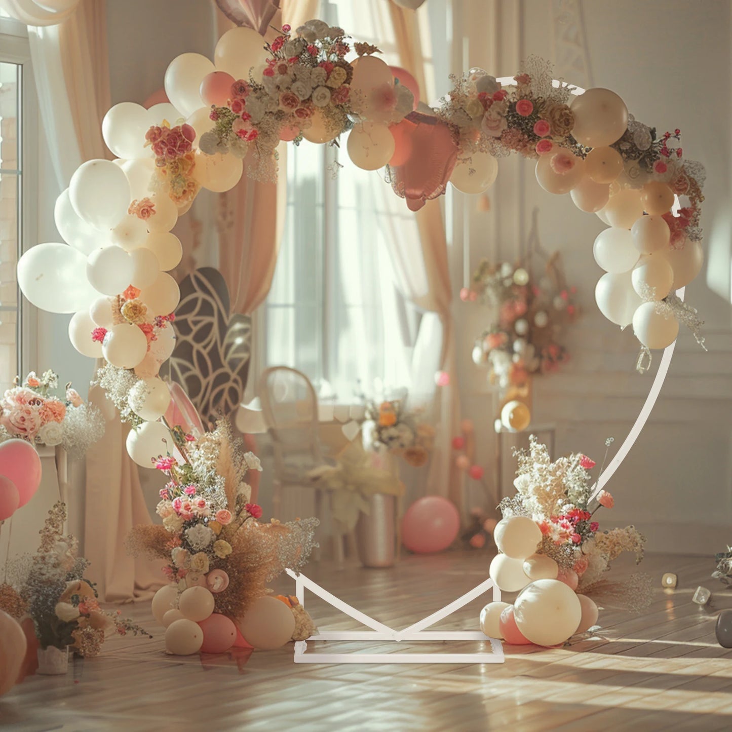 Heart Shaped Metal Balloon Arch Stand Frame 2.2x2.2 M White Iron Backdrop For Weddings