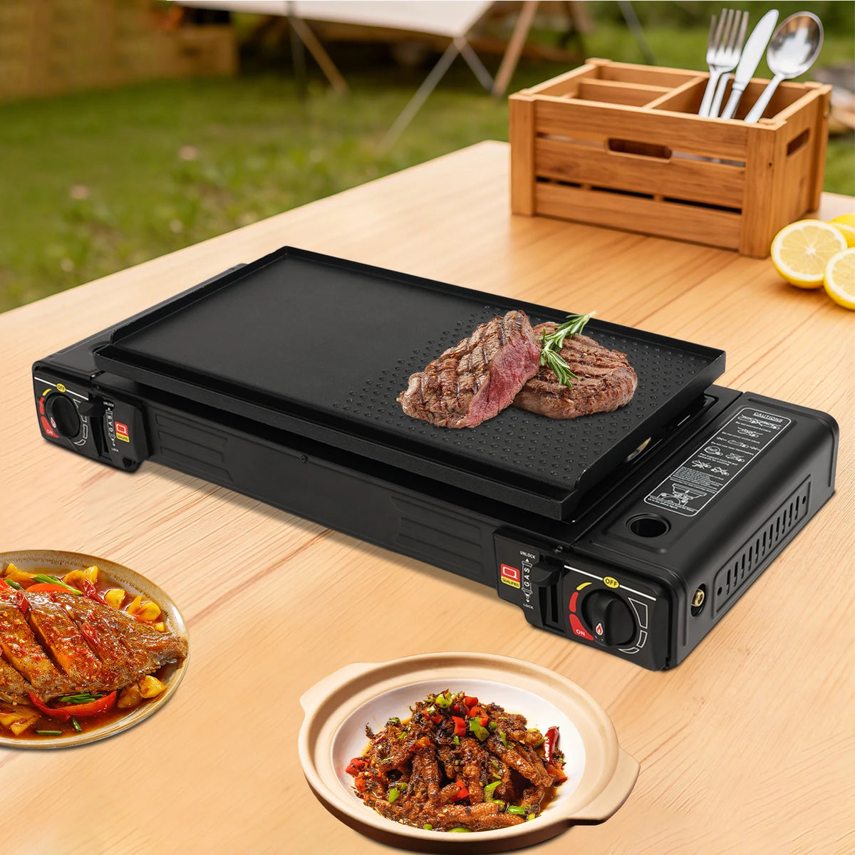 Portable Dual Burner Camping Stove With Auto Ignition Storage Case