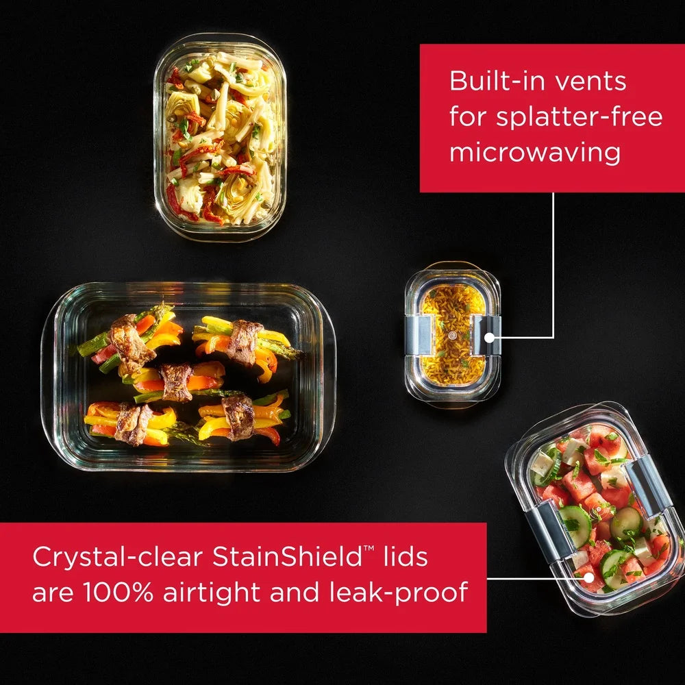 Tempered Glass Food Storage Containers Two Airtight Leakproof Microwave DishwasherSafe