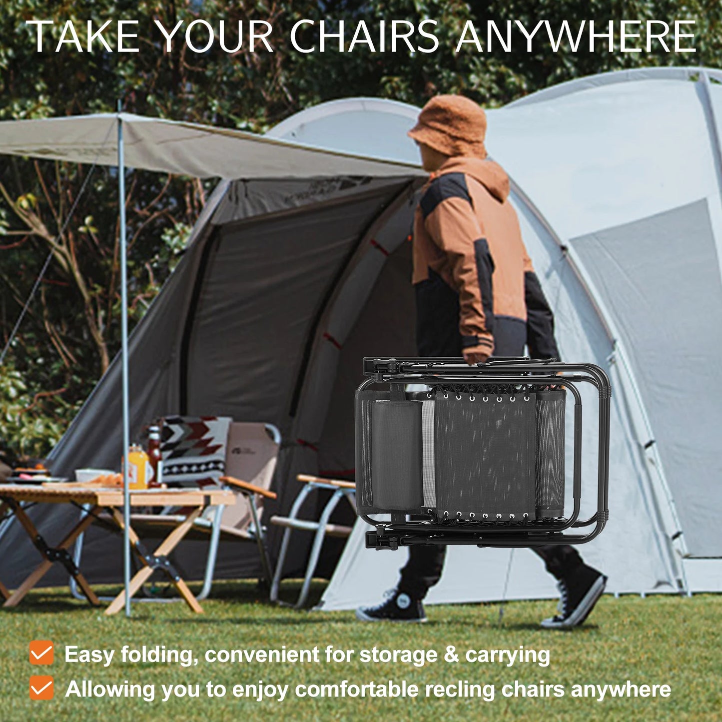 JHK Zero Gravity Portable Outdoor Recliner With Cup Holder And Foldable Design For Outdoor Use