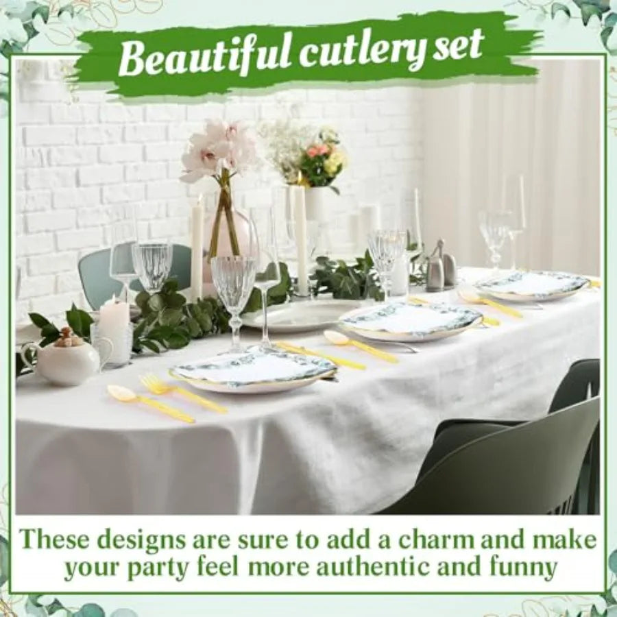 Disposable Party Tableware Set For 50 Guests With Plates And Napkins All In One Coverage Leak Resistant PVC