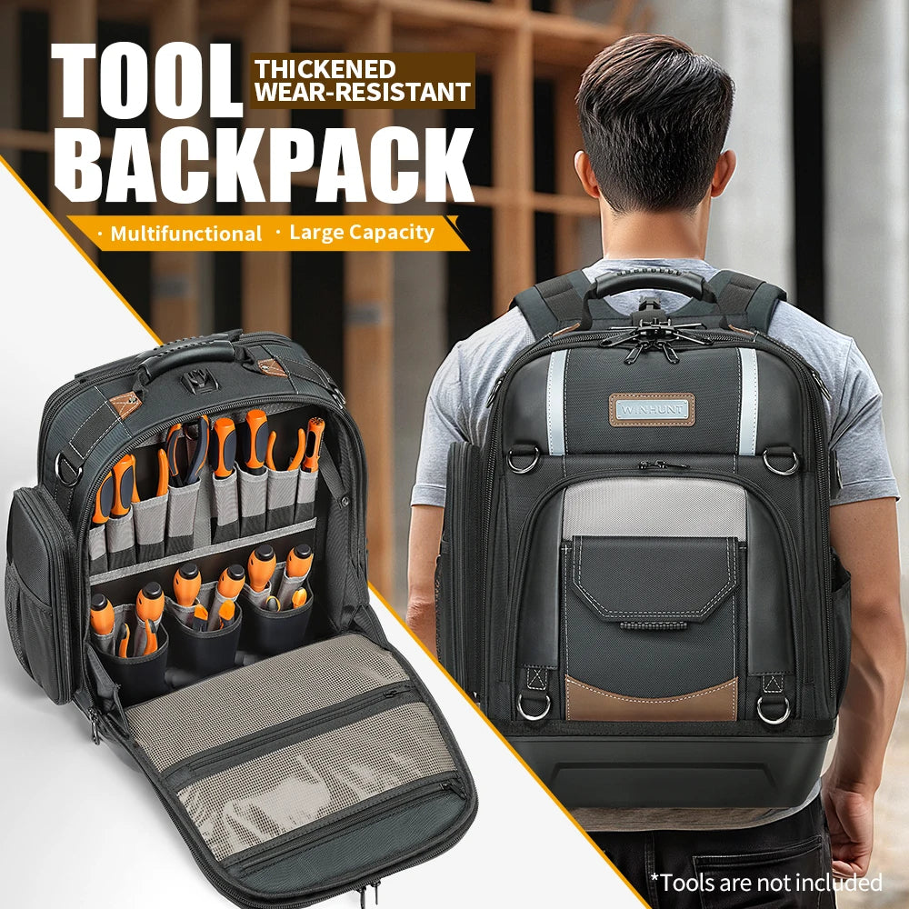 WINHUNT Tool Bag Backpack Heavy Duty Organizer For Electricians With Quick Access Pockets And Hands Free Portability