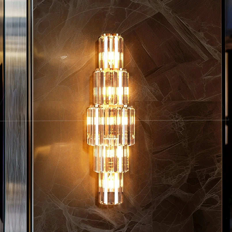 Crystal Wall Lamp With 3 Or 5 Layer Crystal Tiers Sconce And E14 LED Lights In Gold Finish
