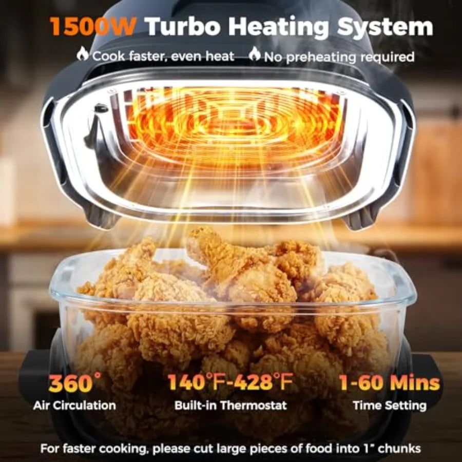 6 In 1 Portable Glass Air Fryer For Kitchen Use With Borosilicate Glass Construction And Multiple Cooking Modes