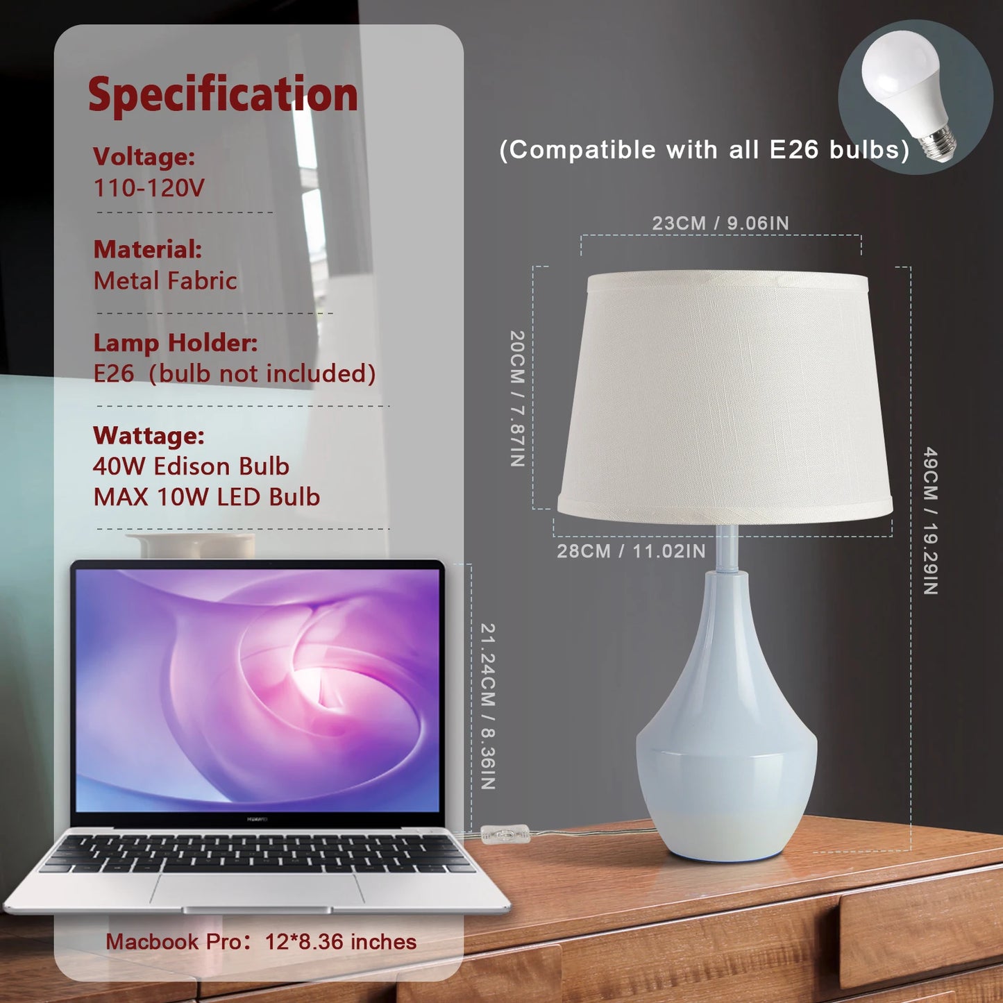 Contemporary Bedside Table Lamp Dimmable DesignedFor Bedroom And Office Lighting