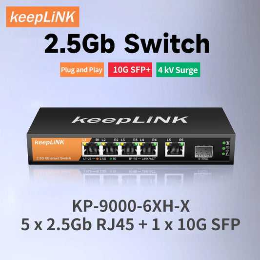 KeepLiNK 6 Port Multi Gigabit Switch With Five 2.5G Ports And 10G SFP Plus Uplink