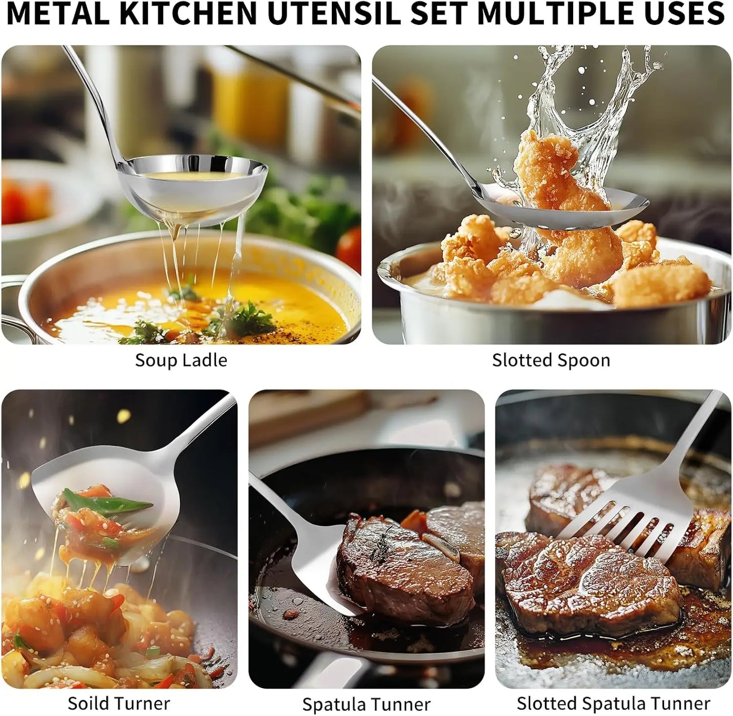 Stainless Steel 10 Piece Utensil Set Dishwasher Safe PremiumGradeStainless Construction