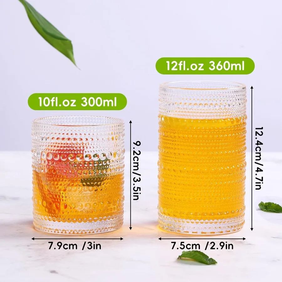 Hobnail Drinking Glasses Set Of 12 Clear Embossed Glassware For Water Juice And Cocktails