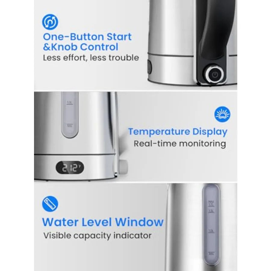 MDNG Electric Kettle Stainless-Steel With Auto Shut-Off And Temperature Settings