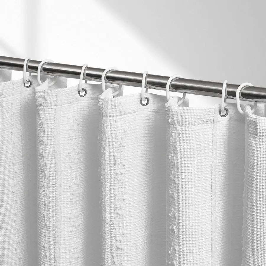 Cotton Blend Waffle Weave Shower Curtain With Stripe Texture 72W 84H Inches Heavy Duty